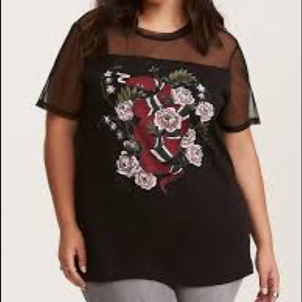 Torrid 3X Mesh Inset Floral Snake Graphic Tee